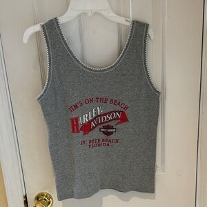 Harley-Davidson Women's Gray Tank with Red Logo. Jim’s on the beach St. Pete FL